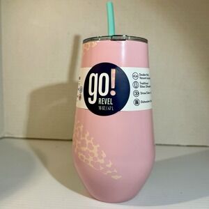 New Go! Revel Stainless Steel Wine Tumbler Straw Cup Travel Mug 16 oz Hot Cold